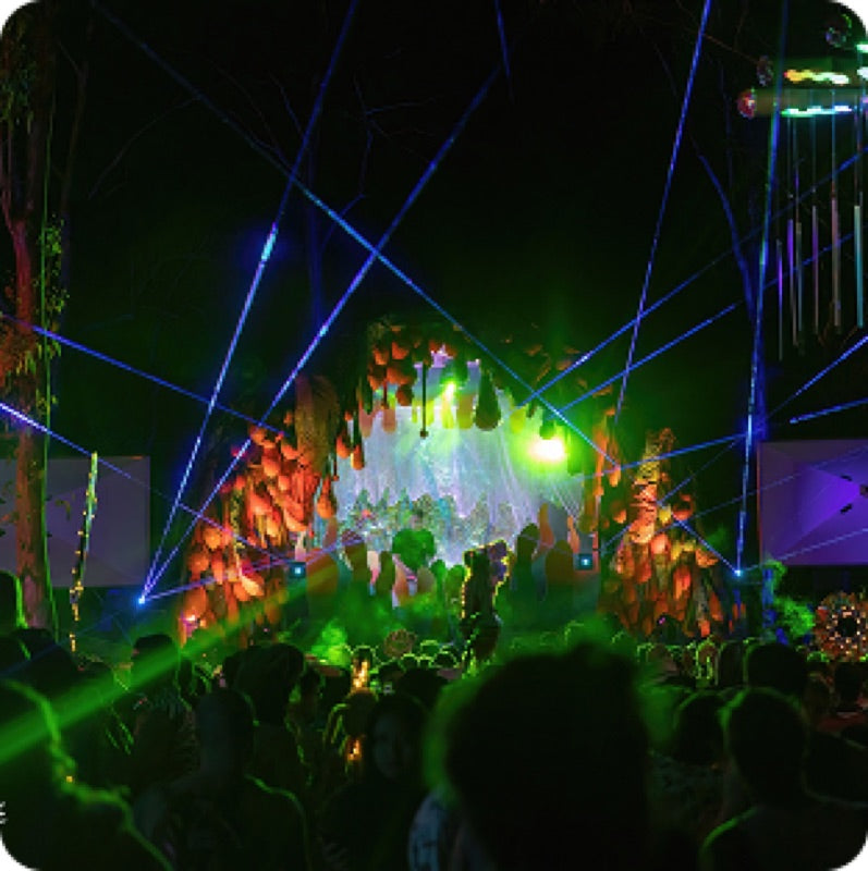 Festival stage with lasers