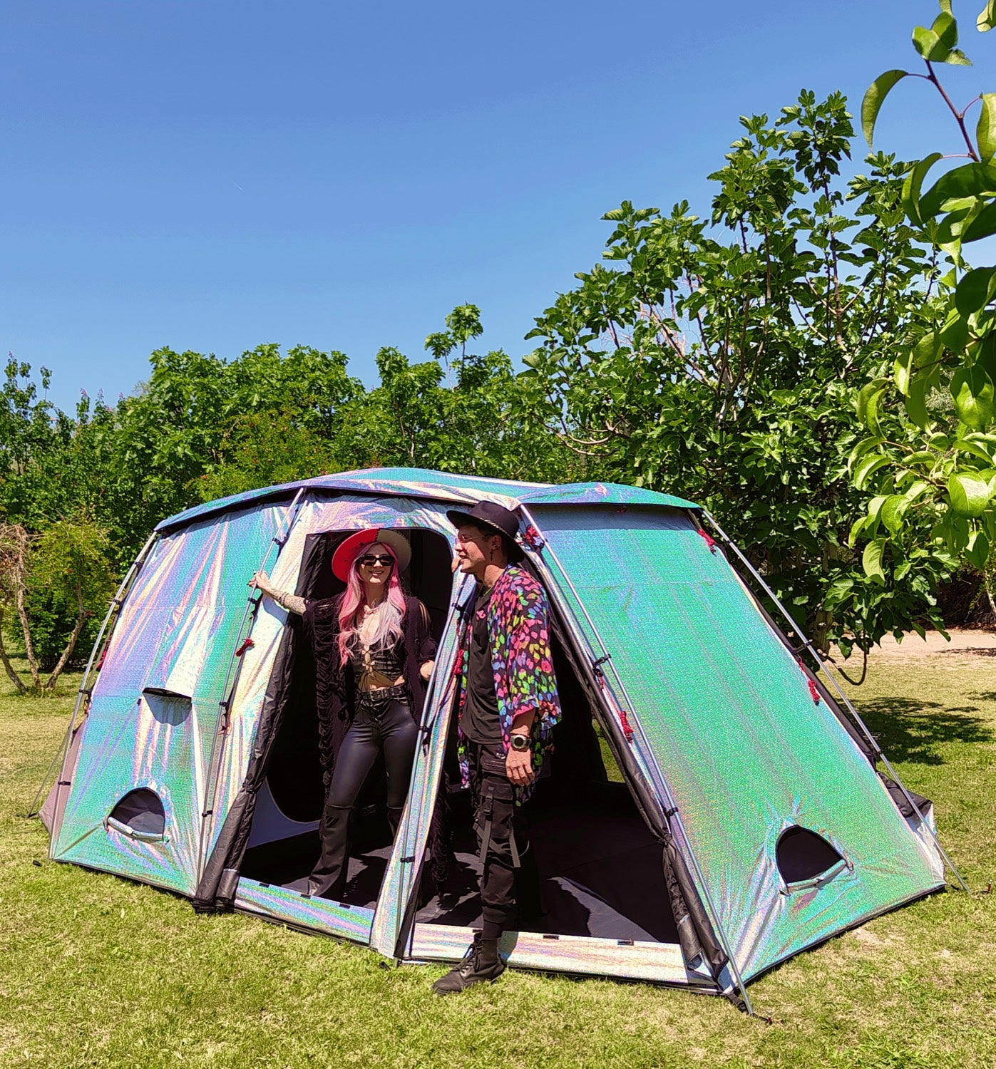 Siesta XL festival tent with two people at the door